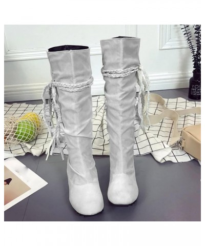 Women Ladies Low Hidden Wedge Boots Wide Calf Knee High Pull On Fall Weather Winter Boots Lace Up Slouchy Boots $16.79 Boots