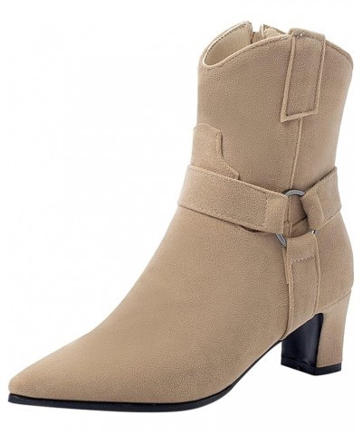 Women Ankle Boots Simple Block Heel Dress Boots Zip Mid Heel Short Boots Pointed Toe, Size 1-12.5 Apricot-3 $33.90 Boots