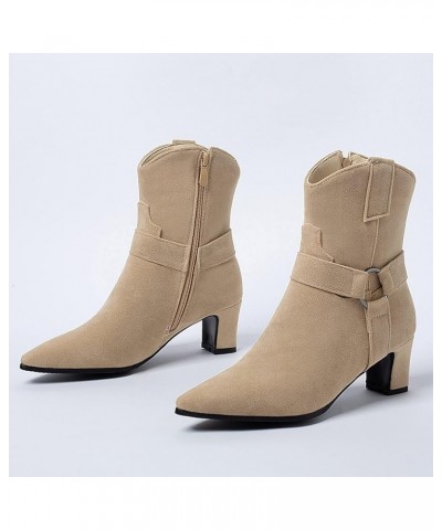 Women Ankle Boots Simple Block Heel Dress Boots Zip Mid Heel Short Boots Pointed Toe, Size 1-12.5 Apricot-3 $33.90 Boots