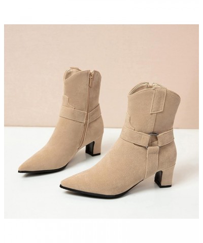 Women Ankle Boots Simple Block Heel Dress Boots Zip Mid Heel Short Boots Pointed Toe, Size 1-12.5 Apricot-3 $33.90 Boots