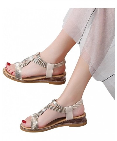 Summer Sandals for Women Wedges Rhinestones Back Zipper Comfortable Low Heels Sandals Casual Open Toe Strappy Sandals Leather...