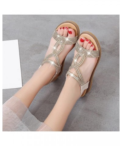 Summer Sandals for Women Wedges Rhinestones Back Zipper Comfortable Low Heels Sandals Casual Open Toe Strappy Sandals Leather...