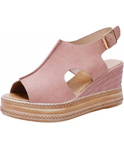 38 Sandals Women Ladies Fashion Solid Color Hollow Out Leather Open Toe Buckle Wedge Heel Sandals (Black, 6.5) 7 Pink $19.59 ...