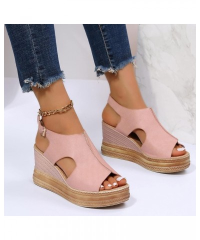 38 Sandals Women Ladies Fashion Solid Color Hollow Out Leather Open Toe Buckle Wedge Heel Sandals (Black, 6.5) 7 Pink $19.59 ...