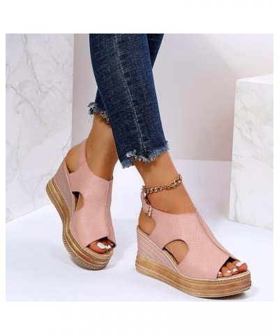 38 Sandals Women Ladies Fashion Solid Color Hollow Out Leather Open Toe Buckle Wedge Heel Sandals (Black, 6.5) 7 Pink $19.59 ...