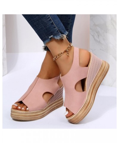 38 Sandals Women Ladies Fashion Solid Color Hollow Out Leather Open Toe Buckle Wedge Heel Sandals (Black, 6.5) 7 Pink $19.59 ...