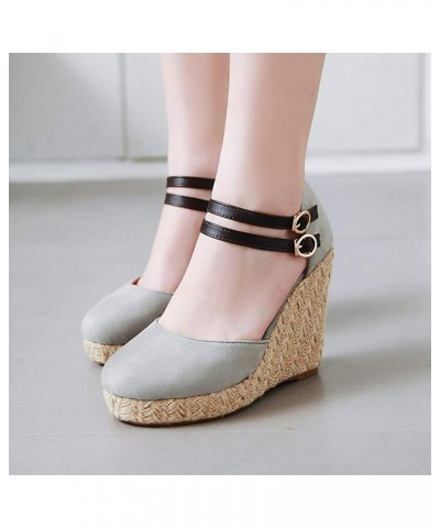 Womens Sandals Round Toe Ankle Strap Espadrille Sole High Wedge Sandals Summer Outdoor Party Casual Sandals Women Grey $21.23...