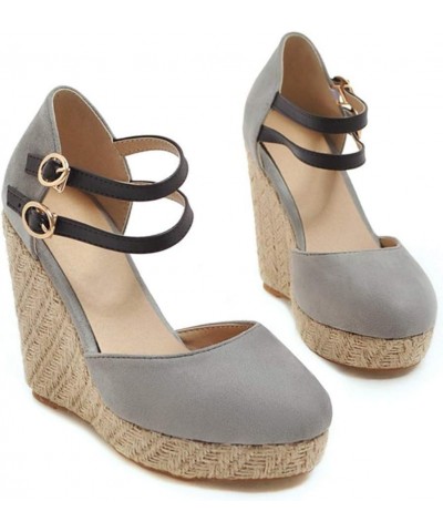 Womens Sandals Round Toe Ankle Strap Espadrille Sole High Wedge Sandals Summer Outdoor Party Casual Sandals Women Grey $21.23...