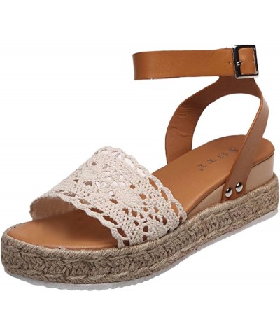 Ladies Open Toe Sandals Beach Open Breathable Summer Sandals Women's Strap Buckle Weave Toe Wedges Thick Sole Brown $19.35 Sa...