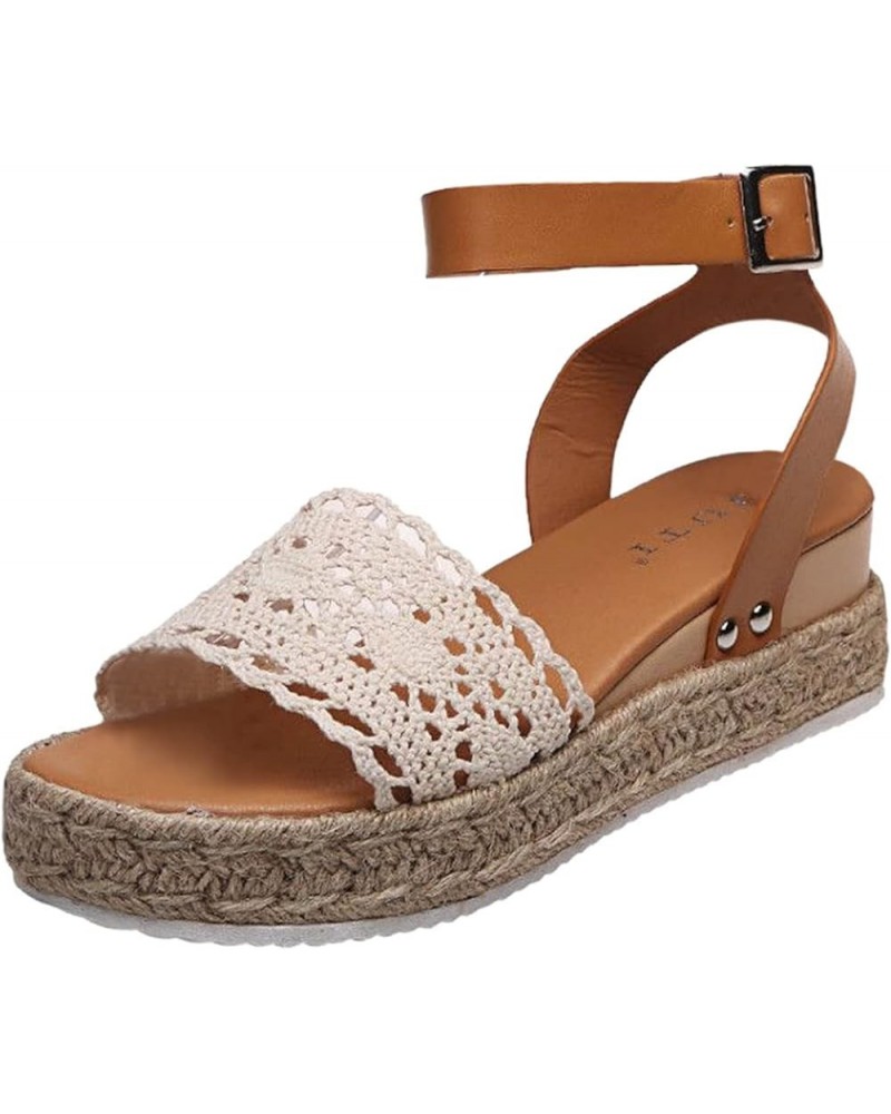 Ladies Open Toe Sandals Beach Open Breathable Summer Sandals Women's Strap Buckle Weave Toe Wedges Thick Sole Brown $19.35 Sa...