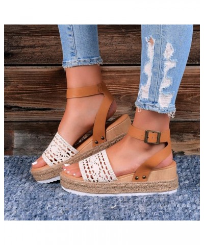 Ladies Open Toe Sandals Beach Open Breathable Summer Sandals Women's Strap Buckle Weave Toe Wedges Thick Sole Brown $19.35 Sa...