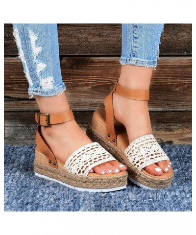 Ladies Open Toe Sandals Beach Open Breathable Summer Sandals Women's Strap Buckle Weave Toe Wedges Thick Sole Brown $19.35 Sa...