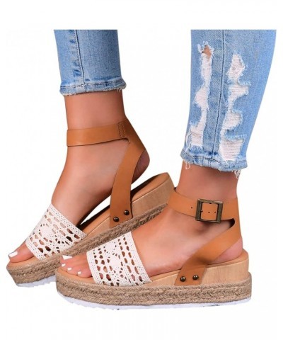 Ladies Open Toe Sandals Beach Open Breathable Summer Sandals Women's Strap Buckle Weave Toe Wedges Thick Sole Brown $19.35 Sa...