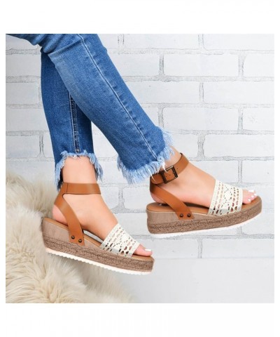 Ladies Open Toe Sandals Beach Open Breathable Summer Sandals Women's Strap Buckle Weave Toe Wedges Thick Sole Brown $19.35 Sa...