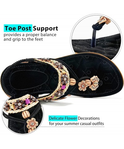 Sandals Women Dressy Summer: Comfortable Elastic Ankle Strap Womens Flat Sandals Bohemian Rhinestone Beaded Beach Shoes Black...