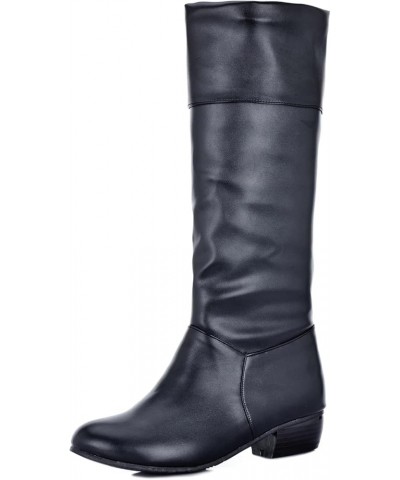 Women Mid Heel Mid Calf Boots Block Heel Riding Boots Slip On Round Toe Simple Boots Fur Lined, Size 0.5-12 Black/Dl-2 $26.78...