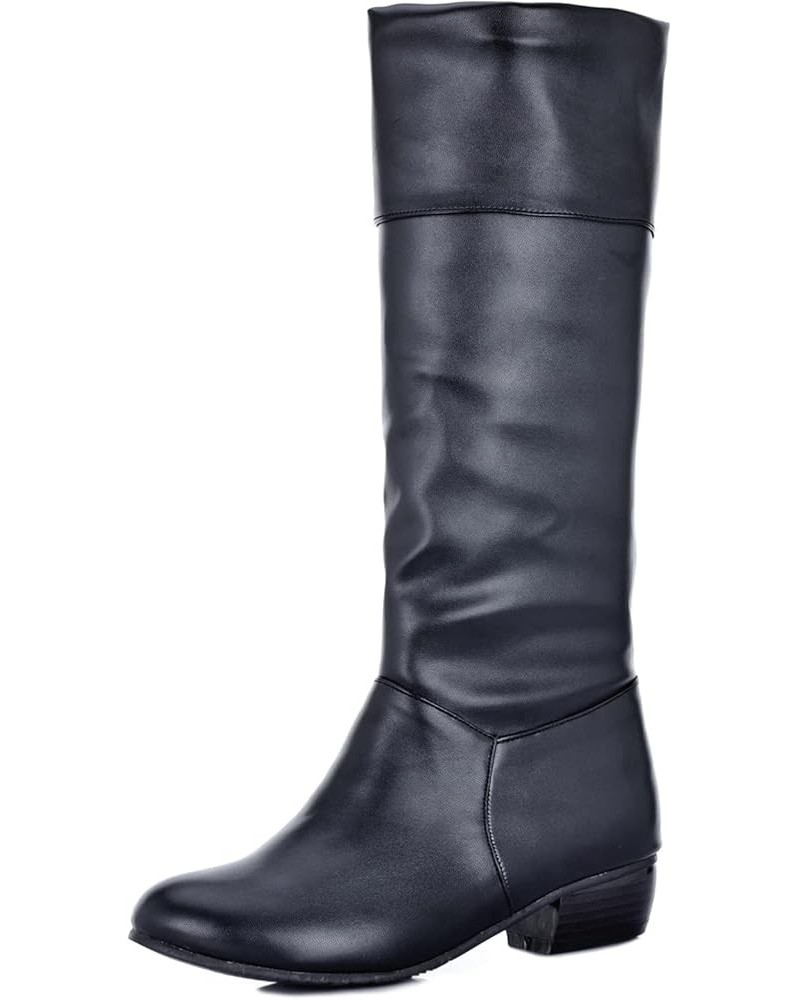 Women Mid Heel Mid Calf Boots Block Heel Riding Boots Slip On Round Toe Simple Boots Fur Lined, Size 0.5-12 Black/Dl-2 $26.78...