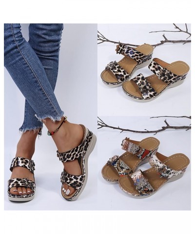 Women's Platform and Wedge Sandals Summer Flowers Faux PU Leather Slip on Slides Slippers Leopard Print Loafers Moccasins Com...