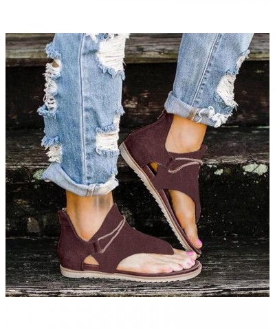 sandals for women dressy summer, Women's Sandals Suede Flat Bottom Strap Fish Mouth Flat Shoes Cool Shoes Z 05-brown $8.59 Sa...