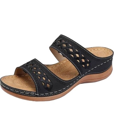 Women Sandals Embroidered Slip on Women's Open Toe Sandals Comfortable Large Size Flip Flop Slippers Women 5 Black $8.66 Sandals