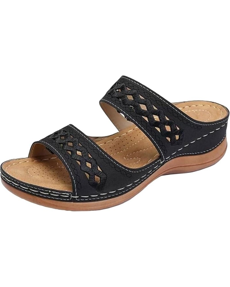 Women Sandals Embroidered Slip on Women's Open Toe Sandals Comfortable Large Size Flip Flop Slippers Women 5 Black $8.66 Sandals