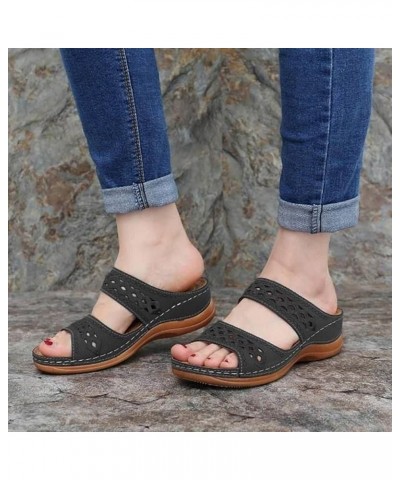 Women Sandals Embroidered Slip on Women's Open Toe Sandals Comfortable Large Size Flip Flop Slippers Women 5 Black $8.66 Sandals