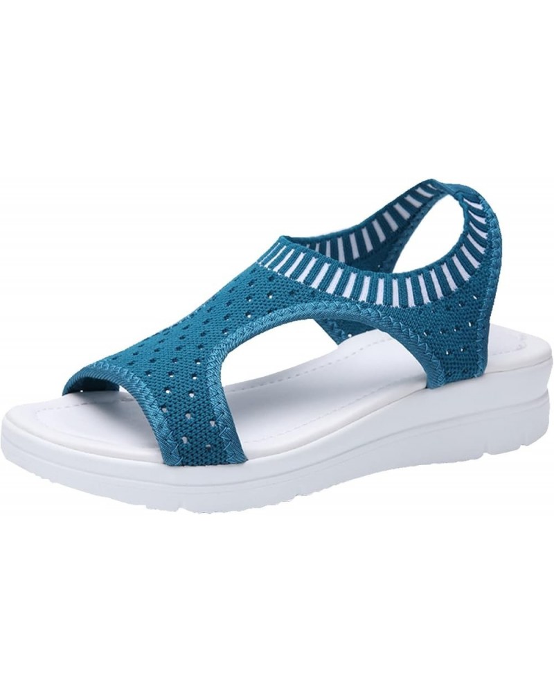 Women Breathable Comfort Hollow Out Casual Wedges Sandals Open Toe Casual Sandals Wedge Sandals with Arch Support Dark Blue $...