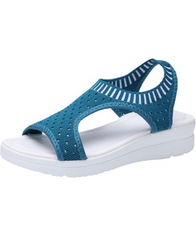 Women Breathable Comfort Hollow Out Casual Wedges Sandals Open Toe Casual Sandals Wedge Sandals with Arch Support Dark Blue $...