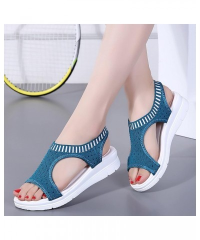 Women Breathable Comfort Hollow Out Casual Wedges Sandals Open Toe Casual Sandals Wedge Sandals with Arch Support Dark Blue $...