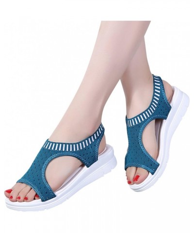 Women Breathable Comfort Hollow Out Casual Wedges Sandals Open Toe Casual Sandals Wedge Sandals with Arch Support Dark Blue $...