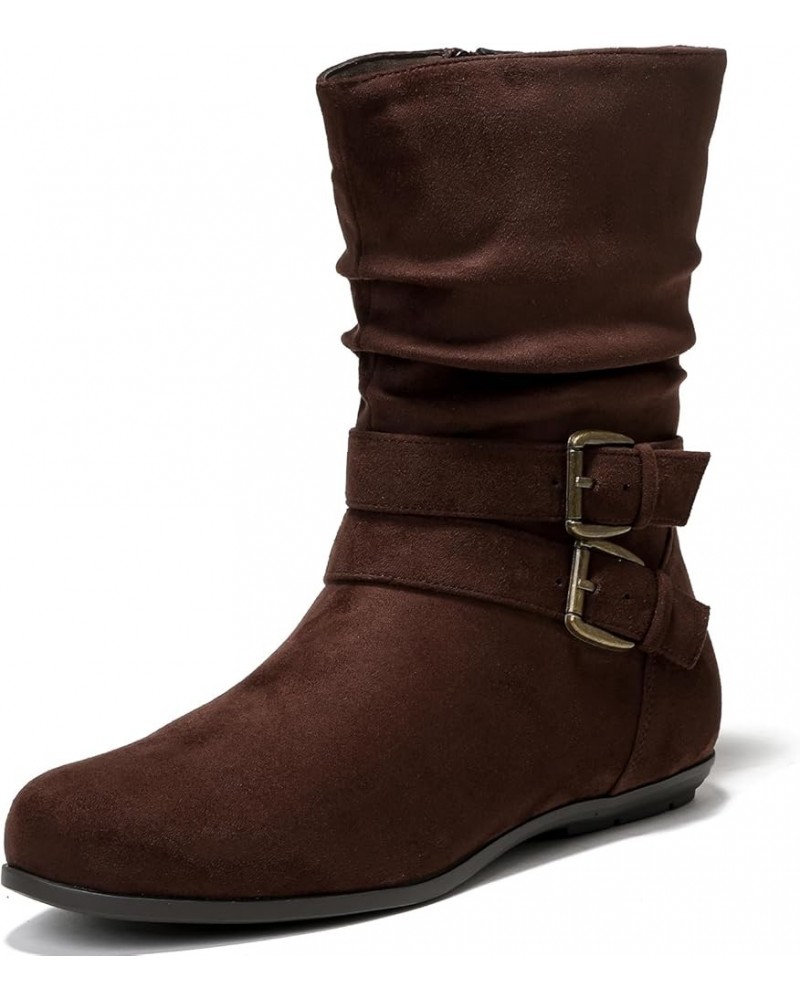 Women's Wide Width Ankle Boots, Flat Heel Short Boots Side Zipper Slouchy Winter Booties. Brown 711 $18.90 Boots