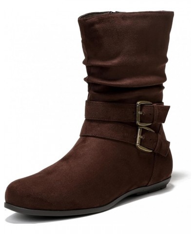 Women's Wide Width Ankle Boots, Flat Heel Short Boots Side Zipper Slouchy Winter Booties. Brown 711 $18.90 Boots