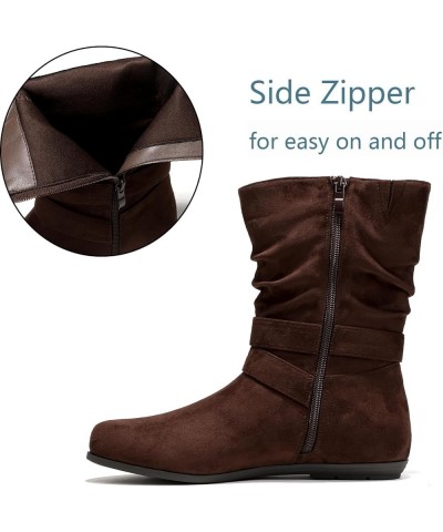 Women's Wide Width Ankle Boots, Flat Heel Short Boots Side Zipper Slouchy Winter Booties. Brown 711 $18.90 Boots