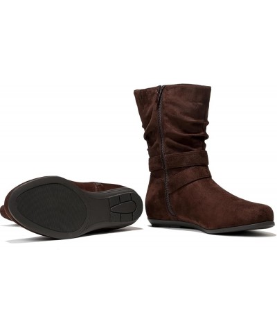 Women's Wide Width Ankle Boots, Flat Heel Short Boots Side Zipper Slouchy Winter Booties. Brown 711 $18.90 Boots