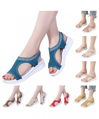 Women Breathable Comfort Hollow Out Casual Wedges Sandals Open Toe Casual Sandals Wedge Sandals with Arch Support Dark Blue $...