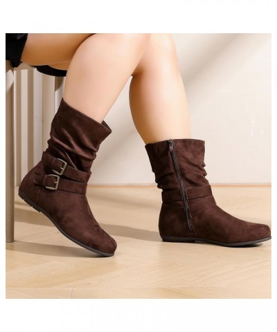 Women's Wide Width Ankle Boots, Flat Heel Short Boots Side Zipper Slouchy Winter Booties. Brown 711 $18.90 Boots