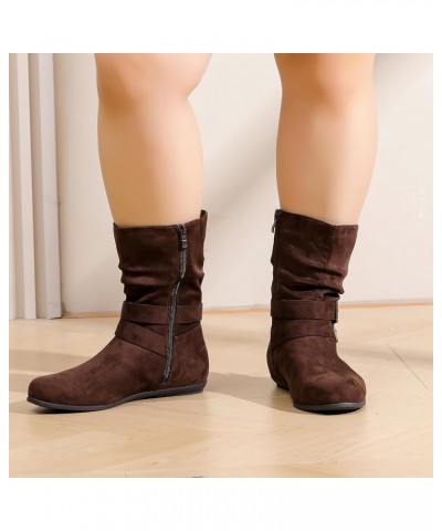 Women's Wide Width Ankle Boots, Flat Heel Short Boots Side Zipper Slouchy Winter Booties. Brown 711 $18.90 Boots