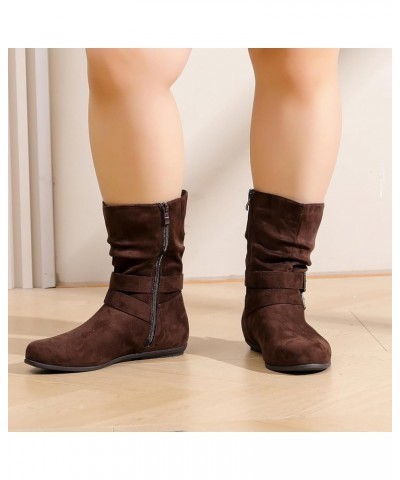 Women's Wide Width Ankle Boots, Flat Heel Short Boots Side Zipper Slouchy Winter Booties. Brown 711 $18.90 Boots