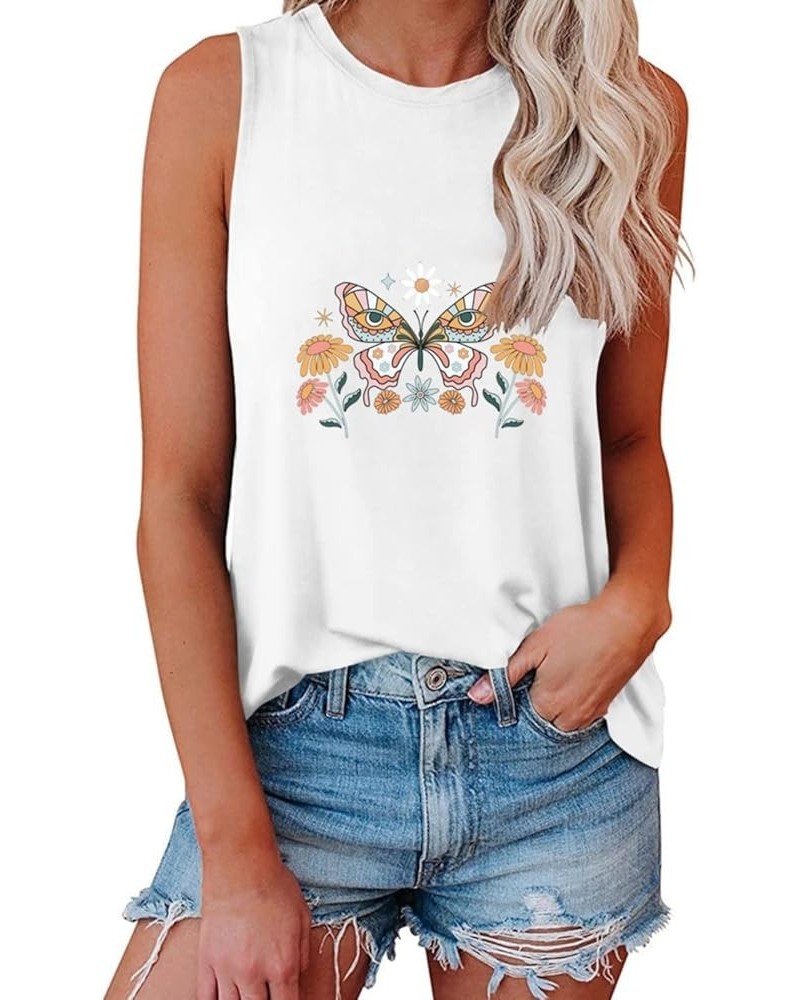 Women Summer Tops Sleeveless Tank Butterfly Floral Casual Cute Loose Fit Cute T Shirt Tunic Pajama Shirt Women White $11.14 S...