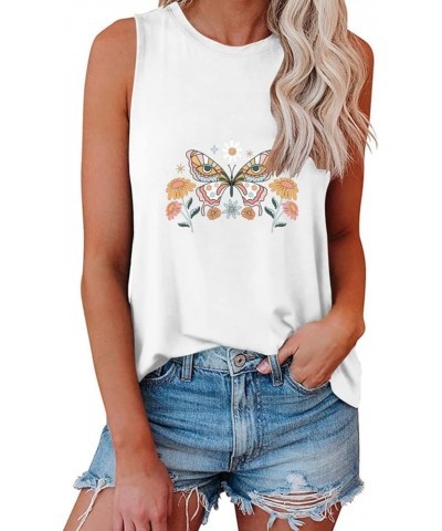 Women Summer Tops Sleeveless Tank Butterfly Floral Casual Cute Loose Fit Cute T Shirt Tunic Pajama Shirt Women White $11.14 S...