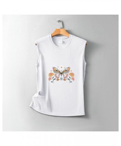 Women Summer Tops Sleeveless Tank Butterfly Floral Casual Cute Loose Fit Cute T Shirt Tunic Pajama Shirt Women White $11.14 S...