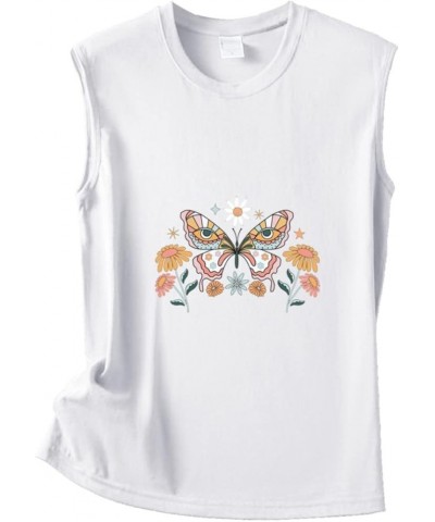 Women Summer Tops Sleeveless Tank Butterfly Floral Casual Cute Loose Fit Cute T Shirt Tunic Pajama Shirt Women White $11.14 S...