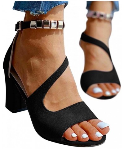 Sandals for Women Dressy Summer Crystal Ankle Strap Chunky Heel Sandals Sexy Peep Toe Dressy Womens Sandals Black $17.38 Sandals