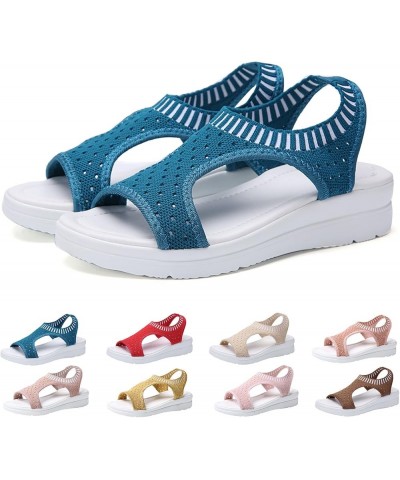 Women Breathable Comfort Hollow Out Casual Wedges Sandals Open Toe Casual Sandals Wedge Sandals with Arch Support Dark Blue $...