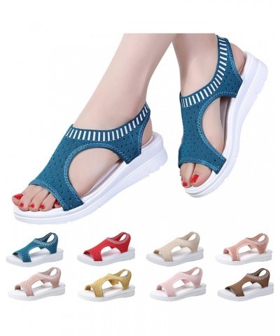 Women Breathable Comfort Hollow Out Casual Wedges Sandals Open Toe Casual Sandals Wedge Sandals with Arch Support Dark Blue $...