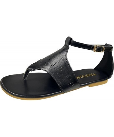 Women's Summer Strappy Flat Sandals, Adjustable Casual Sandal with Open Toe Roman Shoes Flat Black $17.18 Sandals