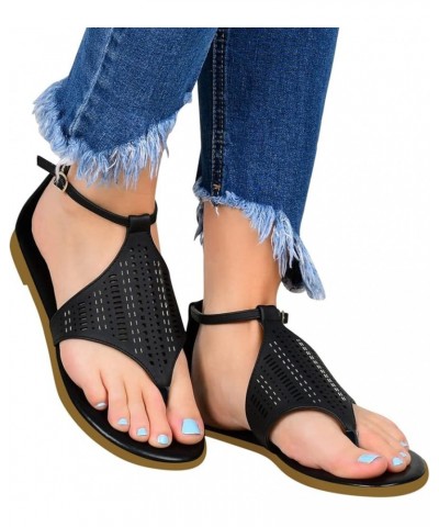 Women's Summer Strappy Flat Sandals, Adjustable Casual Sandal with Open Toe Roman Shoes Flat Black $17.18 Sandals