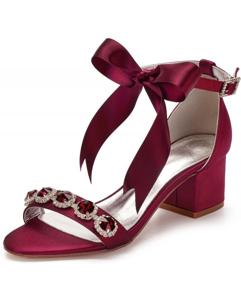 Women Open Toe Ankle Strap Chunky Low Block Heel Sandals for Party Prom Homecoming Dress Shoes Burgundy $48.39 Sandals