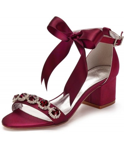 Women Open Toe Ankle Strap Chunky Low Block Heel Sandals for Party Prom Homecoming Dress Shoes Burgundy $48.39 Sandals