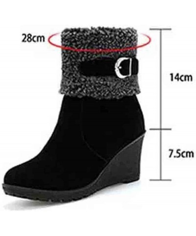 Autumn And Winter Women's Frosted Short Boots Belt Buckle Pointed Slope Heel High Heel Snow Winter Snow Boots Black $25.02 Lo...